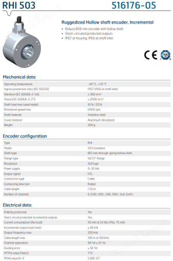 RHI 503 57 1024帶電纜空心軸徑向編碼器