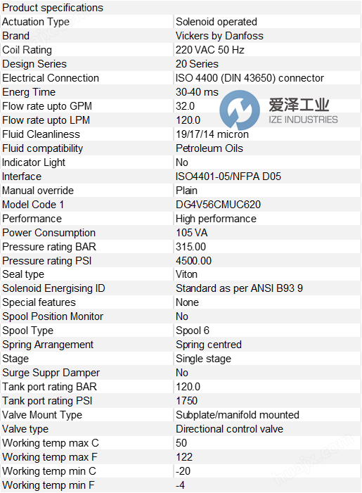VICKERS閥DG4V-5-6C-M-U-C6-20